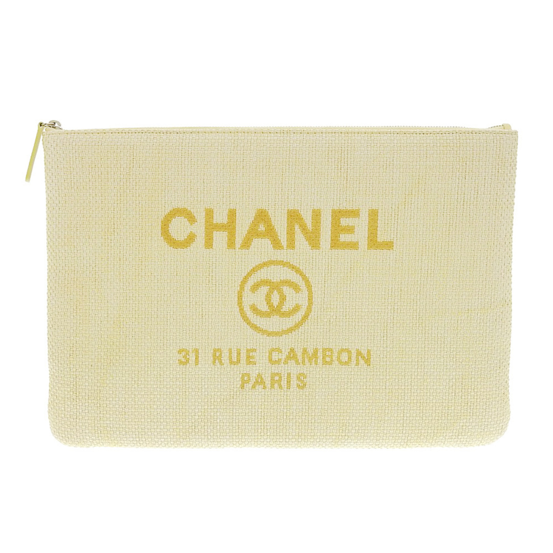 【本物保証】 超美品 シャネル CHANEL ドーヴィルライン クラッチバッグ ファブリック イエロー シール付 22番台 A80117 ロゴ ココマーク