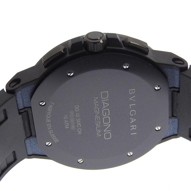 【本物保証】 箱・保付 美品 ブルガリ BVLGARI ディアゴノ マグネシウム クロノグラフ メンズ 自動巻き 腕時計 青文字盤 ブルー  DG42SMCCH