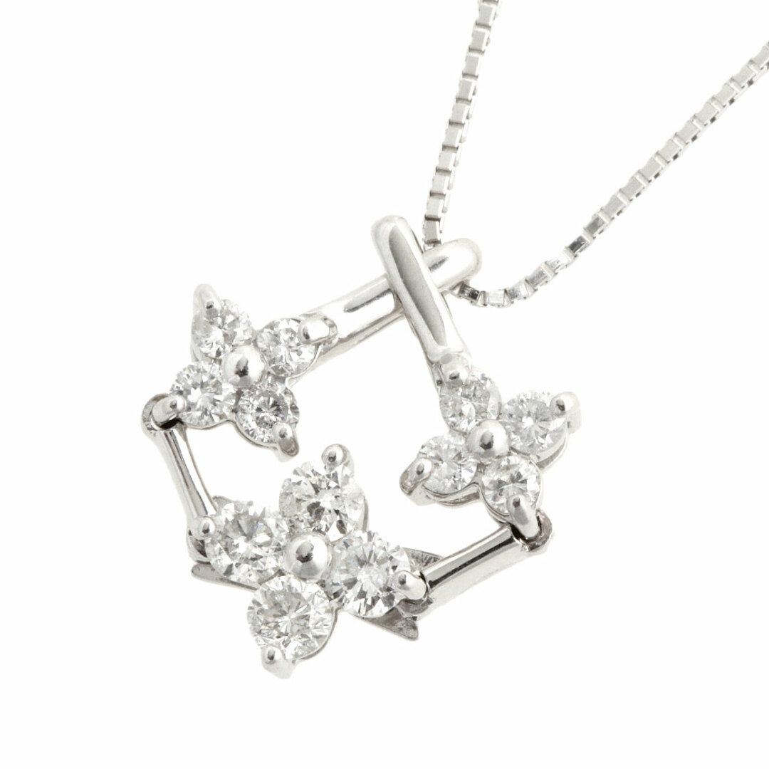 【本物保証】 超美品 ネックレス K18WG ダイヤモンド 0.50ct 花 フラワー かわいい おしゃれ オシャレ 3.9g ノーブランド No brand