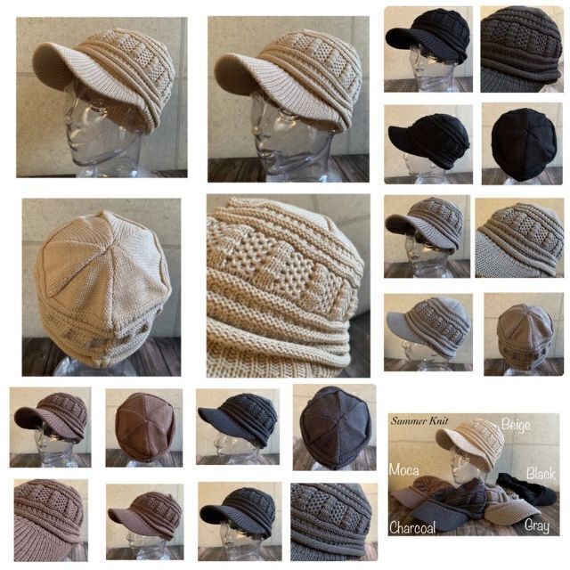 送料込 帽子 サマーニット つば付きニットキャップ 模様編み キャスケット mc メンズの帽子(キャスケット)の商品写真
