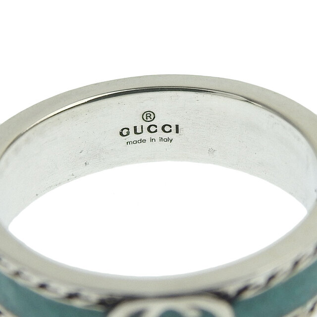 Gucci(グッチ)の【本物保証】 箱・布袋付 美品 グッチ GUCCI インターロッキングG ターコイズエナメル テクスチャード トリム リング 指輪 SV925 ＃23 22号 レディースのアクセサリー(リング(指輪))の商品写真