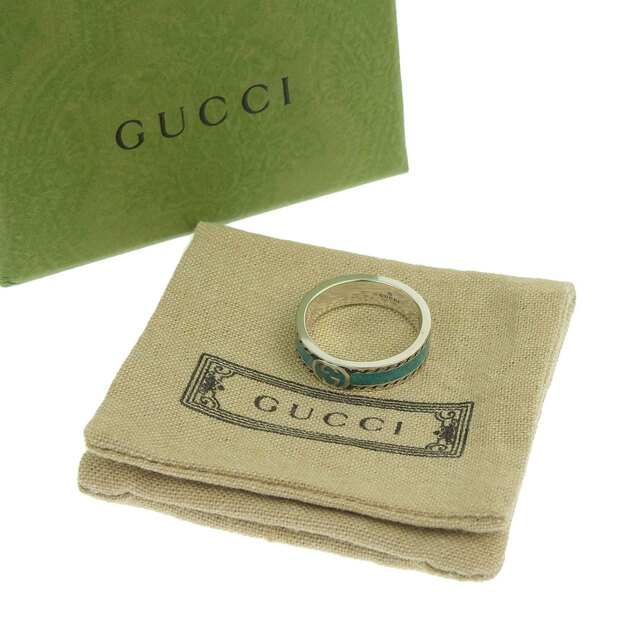 Gucci(グッチ)の【本物保証】 箱・布袋付 美品 グッチ GUCCI インターロッキングG ターコイズエナメル テクスチャード トリム リング 指輪 SV925 ＃23 22号 レディースのアクセサリー(リング(指輪))の商品写真