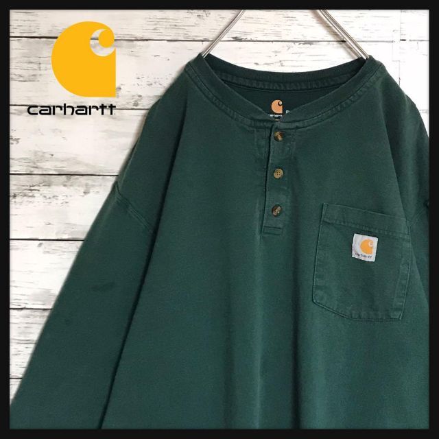 carhartt(カーハート)の【人気グリーン】カーハート　タグロゴ付きロンＴ　ゆるだぼ　グリーン　K129 メンズのトップス(Tシャツ/カットソー(七分/長袖))の商品写真