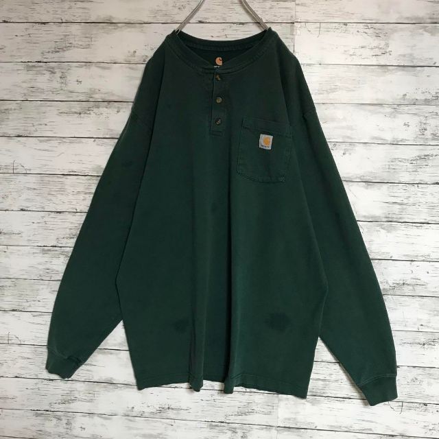 carhartt(カーハート)の【人気グリーン】カーハート　タグロゴ付きロンＴ　ゆるだぼ　グリーン　K129 メンズのトップス(Tシャツ/カットソー(七分/長袖))の商品写真