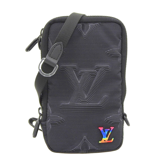 【本物保証】 美品 ルイヴィトン LOUIS VUITTON 3D モノグラム ダブル フォン ポーチ レインボー ショルダーポーチ 黒 希少 レア M80141