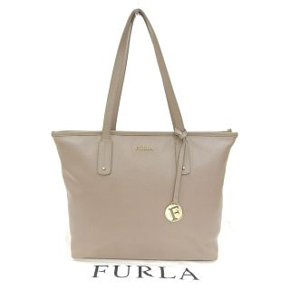 フルラ(Furla)の【本物保証】 布袋付 フルラ FURLA トートバッグ ハンドバッグ レザー グレージュ シンプル ファスナー付(ハンドバッグ)