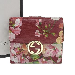 グッチ(Gucci)の【本物保証】 箱付 新品同様 グッチ GUCCI ブルームス ダブルホック折財布 インターロッキングG レザー レッド 369676 2184 花柄 フラワー(財布)