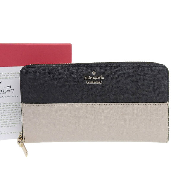 【本物保証】 保・箱付 新品同様 ケイトスペード KATE SPADE ラウンドファスナー長財布 レザー バイカラー ブラック ベージュ  PWRU5073B | フリマアプリ ラクマ