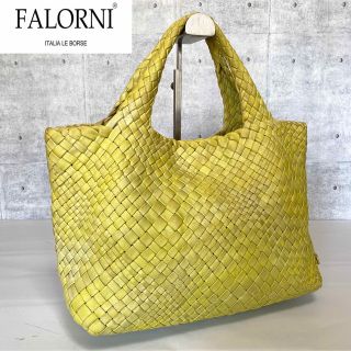 【美品】FALORNI イントレチャート モカブラウン ラムレザー ハンドバッグ