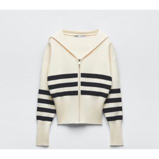 ザラ(ZARA)のzara ボーダーニットカーディガン　XSサイズ　マリン(カーディガン)