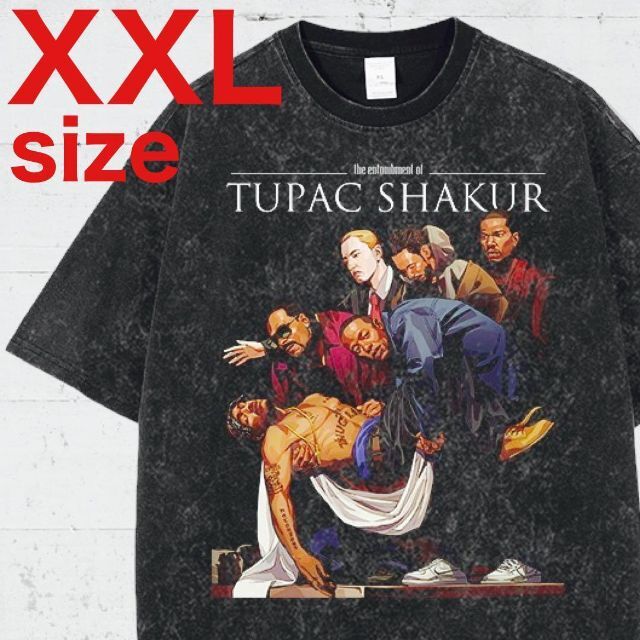 2PAC　TUPAC　半袖　ラップTシャツ　ブラック　XXLサイズ