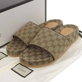 グッチ(Gucci)の【本物保証】 箱・布袋付 超美品 グッチ GUCCI GGキャンバス サンダル 靴 10 メンズ ベージュ 624695(サンダル)