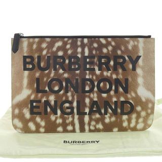 バーバリー(BURBERRY)の【本物保証】 布袋付 新品同様 バーバリー ロンドン BURBERRY LONDON レオパード クラッチバッグ ポーチ ブラウン 豹 ヒョウ 希少 レア(クラッチバッグ)