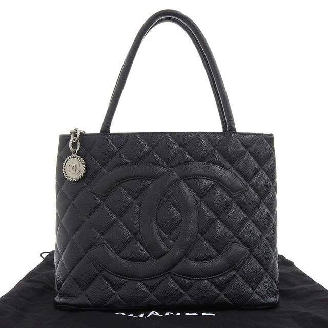 【本物保証】 布袋付 シャネル CHANEL 復刻トート ココマーク ハンドバッグ トートバッグ 黒 ブラック シルバー金具 シール付 6番台 A01804