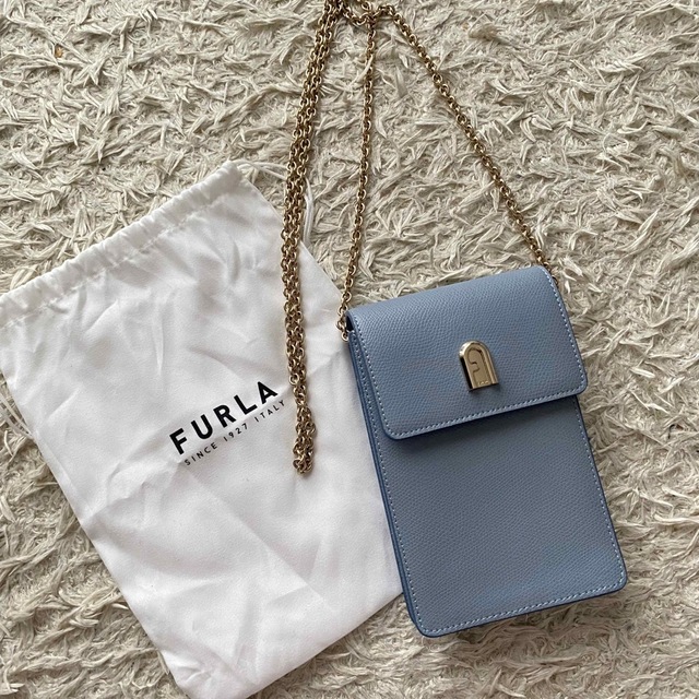 極美品✨️FURLA レザー 1927 ショルダーバッグ 黒 アーチロゴ チェーン-