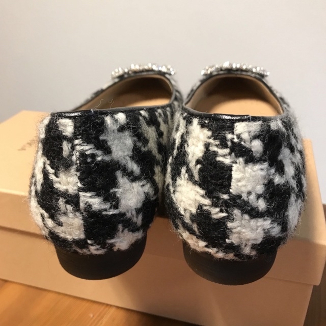 Ohga 千鳥格子ツイードフラットパンプス-