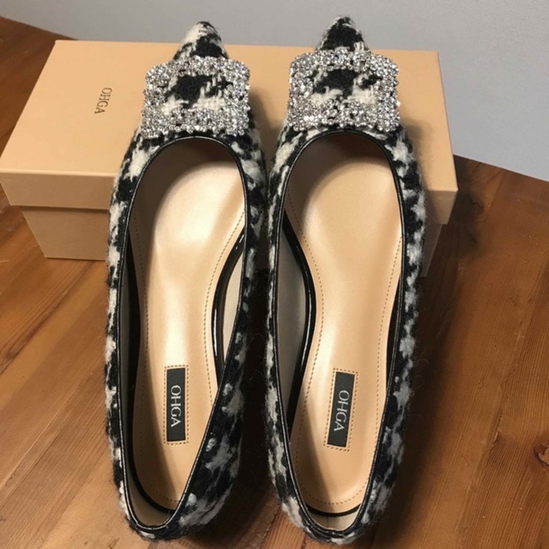 Ohga 千鳥格子 ツイードパンプス フラットシューズ Ohga 千鳥格子 ツイードパンプス フラットシューズ