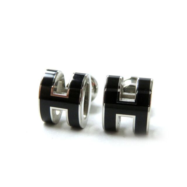 HERMES - 極美品◎可愛い♪ HERMES エルメス レディース ミニポップアッシュ H ピアス アクセサリー ブラック×シルバーメタル 箱・21年購入書付き