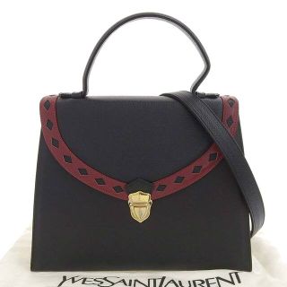 サンローラン(Saint Laurent)の【本物保証】 布袋付 超美品 イヴサンローラン Yves Saint Laurent YSL ロゴ ダイヤカット 2WAYバッグ レザー 黒×赤 ヴィンテージ 希少(その他)