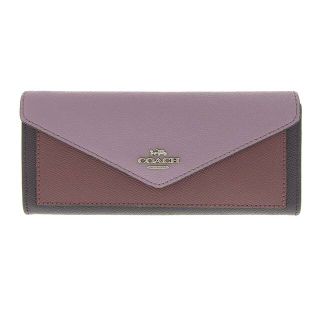 コーチ(COACH)の【本物保証】 超美品 コーチ COACH ホック付長財布 トリコロール 革 レザー 紫 パープル 12122(財布)