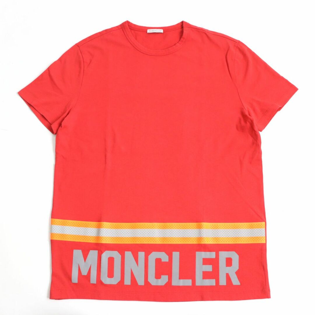 極美品◆19SS MONCLER モンクレール MAGLIA T-SHIRT GIROCOLLO フロントロゴプリント 半袖 Tシャツ/カットソー レッド L メンズ 正規品