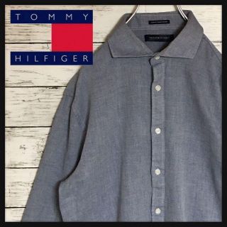 トミーヒルフィガー(TOMMY HILFIGER)の【ホリゾンタル襟】トミーヒルフィガー☆長袖ドレスシャツ　青色サイズM A289(シャツ)