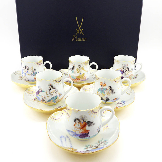 Meissen マイセン アラビアンナイト (681310) No.1～No.6 コーヒーカップ＆ソーサー 計6客 箱付き  食器 磁器 金彩 千夜一夜物語【美品】【送料無料】