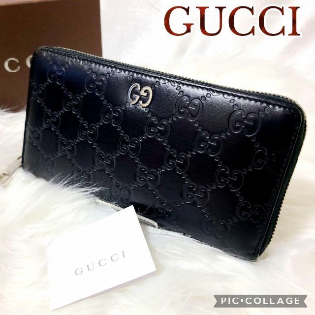 美品 GUCCI グッチ シマ 長財布 GG レザー ラウンドファスナー-