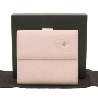 シャネル(CHANEL)の【本物保証】 箱付 シャネル CHANEL バタフライ カメリア ココマーク ダブルホック折財布 レザー ピンク シール付 15番台(財布)