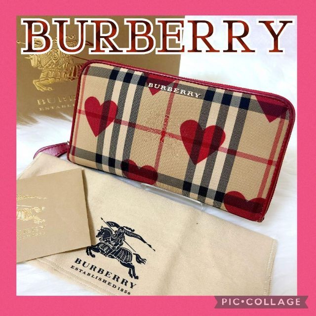 極美品♡ バーバリー BURBERRY 長財布 ノバチェック ハート ホースロゴ-