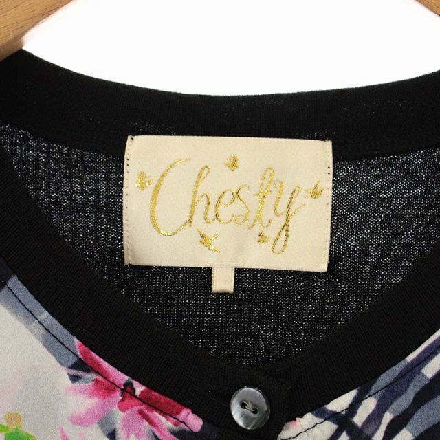 Chesty(チェスティ)のチェスティ 花柄カーディガン ニット 七分袖 クルーネック F 黒 ブラック レディースのトップス(カーディガン)の商品写真