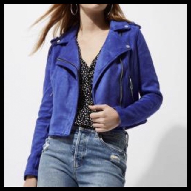 RIVER ISLAND(リバーアイランド)のRIVER ISLAND BLUE veloursブルー ライダース ジャケット レディースのジャケット/アウター(ライダースジャケット)の商品写真