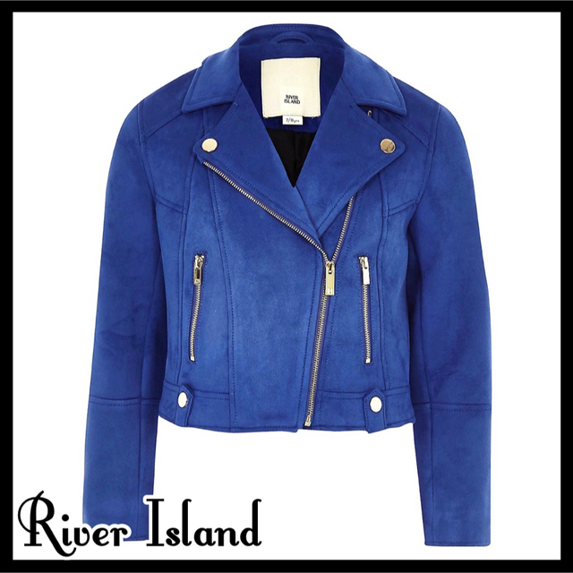 RIVER ISLAND BLUE veloursブルー ライダース ジャケット