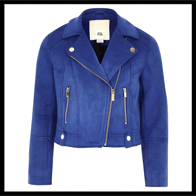 RIVER ISLAND(リバーアイランド)のRIVER ISLAND BLUE veloursブルー ライダース ジャケット レディースのジャケット/アウター(ライダースジャケット)の商品写真