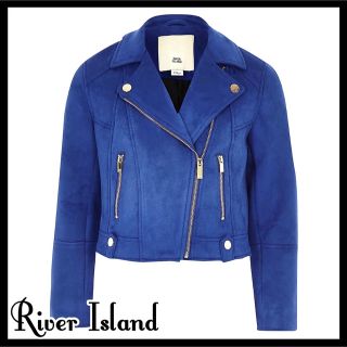 リバーアイランド(RIVER ISLAND)のRIVER ISLAND BLUE veloursブルー ライダース ジャケット(ライダースジャケット)