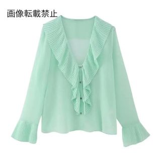 🎀4月新作🛍11113◇green プリーツ フリル ブラウス (シャツ/ブラウス(長袖/七分))