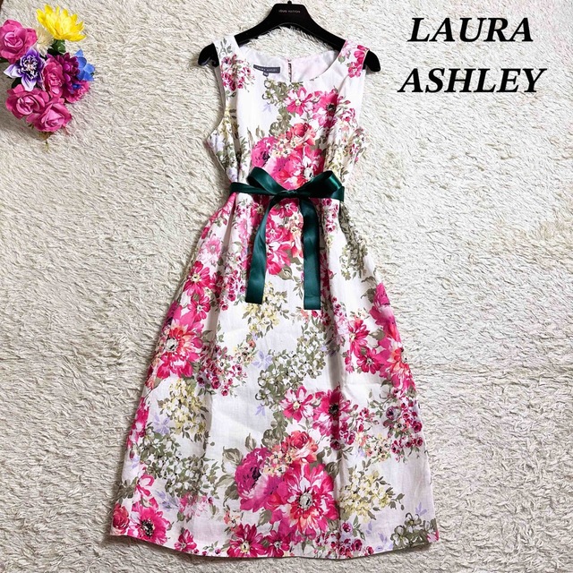 ローラアシュレイ（Lauraashley)ノースリーブAラインワンピース　花柄