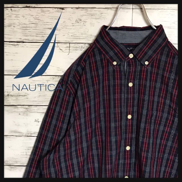 NAUTICA(ノーティカ)の【美品】ノーティカ☆長袖チェックシャツ　赤黒白色　M ロゴ刺繍有り　H227 メンズのトップス(シャツ)の商品写真