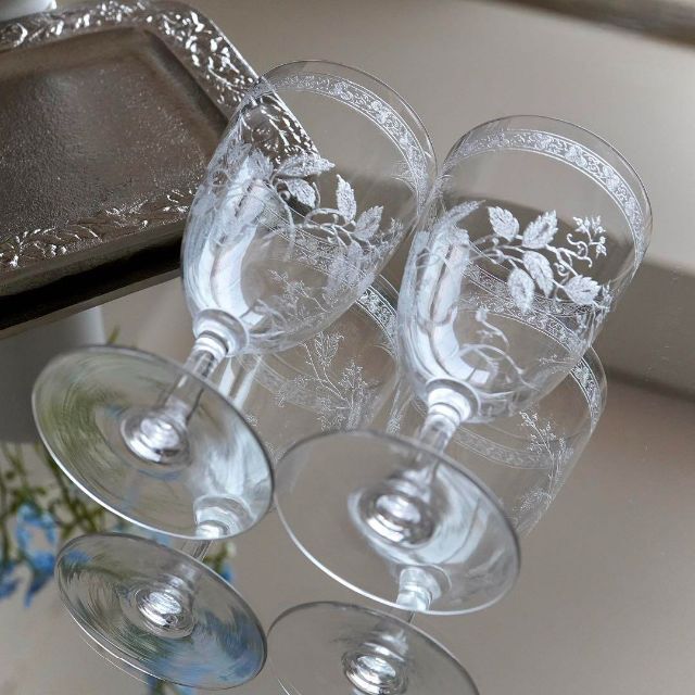 Baccarat - 希少美オールドバカラ アシッドエッチング 植物紋様 ワイン