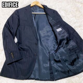 エディフィス(EDIFICE)のEDIFICE テーラードジャケット シルク混 ストライプ ブラック 48 L(テーラードジャケット)