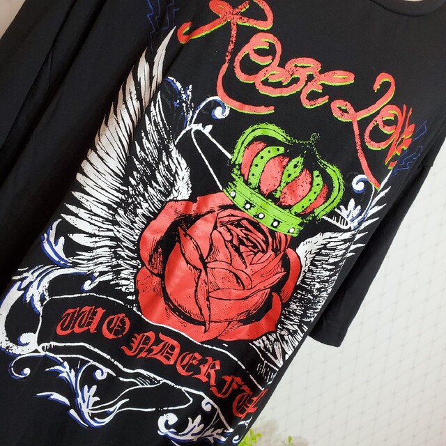 639大冠&薔薇プリントドロップショルダーTシャツ『3L～』 レディースのトップス(Tシャツ(半袖/袖なし))の商品写真