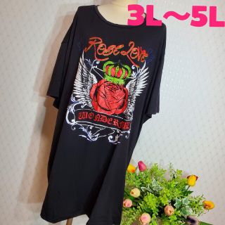 639大冠&薔薇プリントドロップショルダーTシャツ『3L～』(Tシャツ(半袖/袖なし))