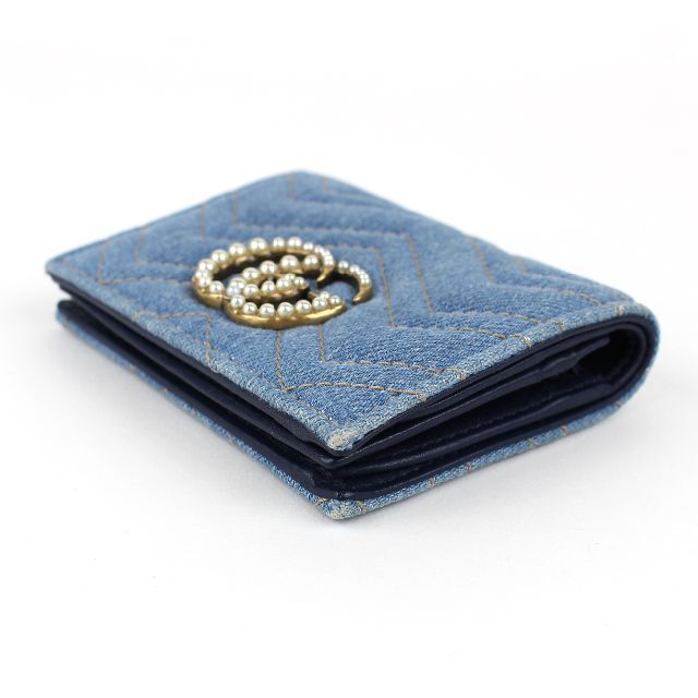 GUCCI グッチ GGマーモント コンパクトウォレット デニム ブルー 美品