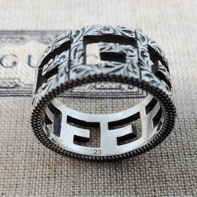 廃盤美品】GUCCI スクエアG シルバーアラベスクリング 燻加工-
