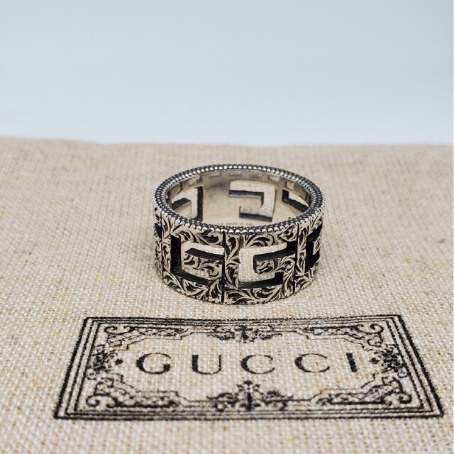 廃盤美品】GUCCI スクエアG シルバーアラベスクリング 燻加工 17号-