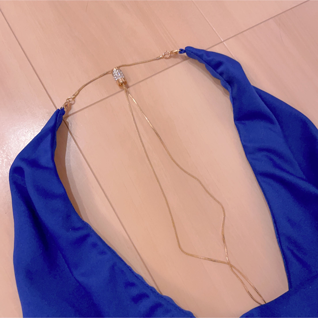 AngelR ドレープバックオープンミディアムタイトドレス S ブルー 青 7