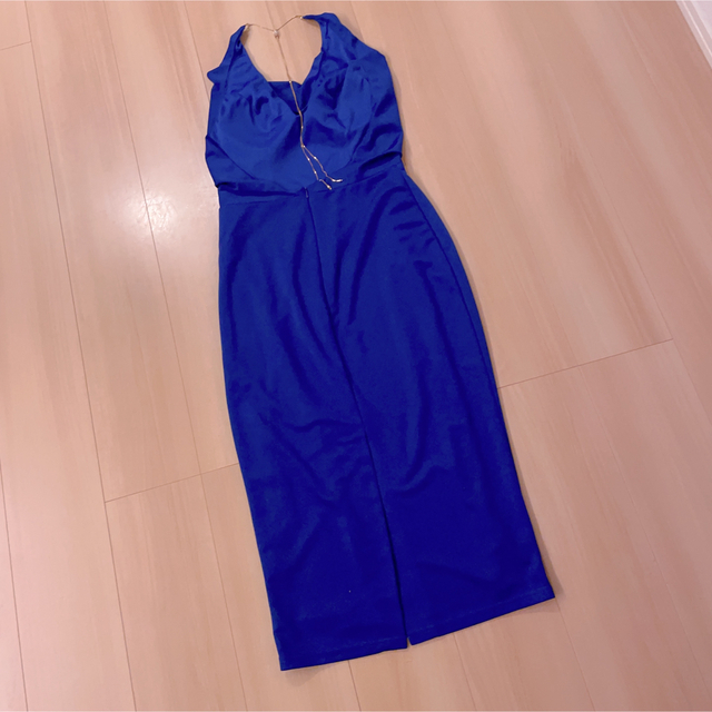 AngelR ドレープバックオープンミディアムタイトドレス S ブルー 青 8