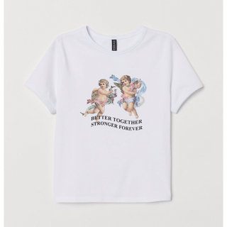 エイチアンドエム(H&M)のH&M 天使 エンジェル プリントTシャツ 白 ホワイト ストリート XS(Tシャツ(半袖/袖なし))
