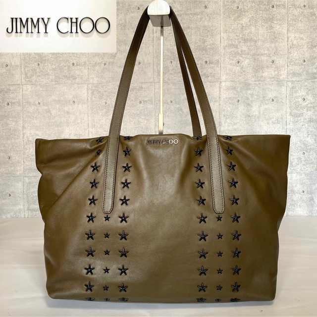 【極美品】JIMMY CHOO PIMLICO カーキ スタッズ トートバッグ