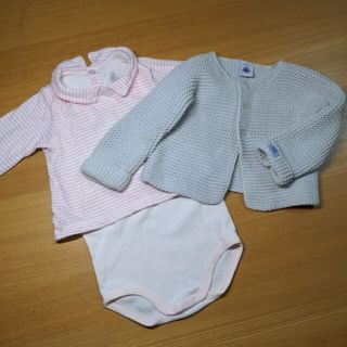 プチバトー(PETIT BATEAU)のプチバトー　ロンパース　コットンニット　２点セット(カーディガン/ボレロ)